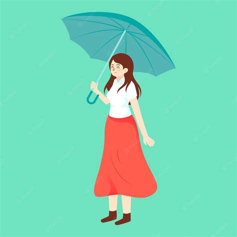 Premium Vector Girl Walking Outside With Umbrella On Rainy Day Spring