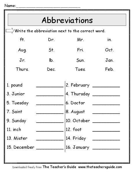 Abbreviations Worksheet For 2nd 3rd Grade Lesson Planet