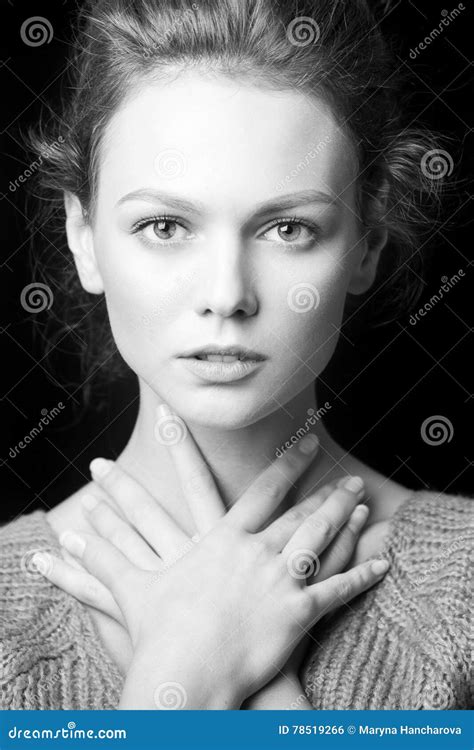 Black And White Portrait Of Beautiful Girl Stock Photo Image Of