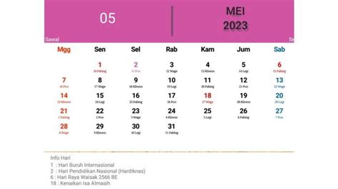 Kalender Jawa Hari Ini 1 Mei 2023 Tanggalan Jawa Senin Pahing