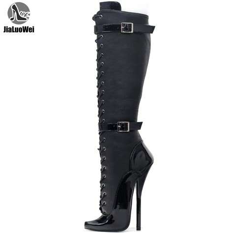 Jialuowei Exotic Extreme Fetish Lace Up Inch Steel Heel Pata Ballet Knee High Boots Size