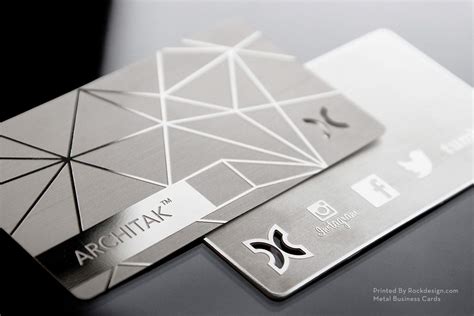 Modern metallic silver design stainless steel look business card. Stainless Steel Business Cards