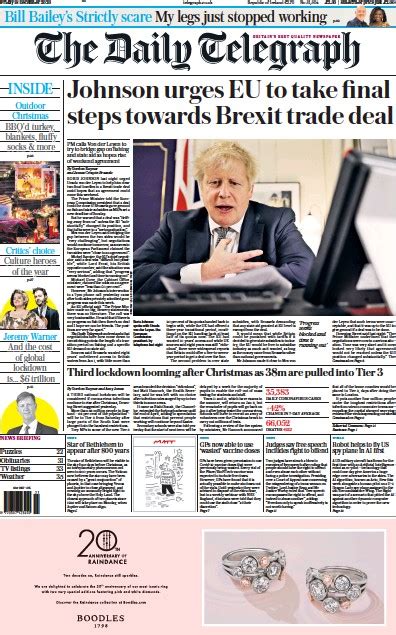 The Daily Telegraph Uk Front Page For 18 December 2020 Paperboy