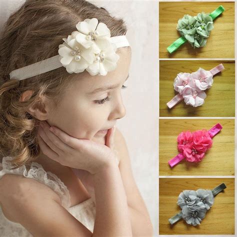 2018 New Baby Kid Pearl Rhinestone Flower Headband Hairband For Newborn
