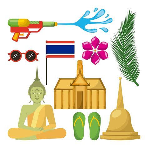 songkran thaïlande festival célébration icônes vecteur premium