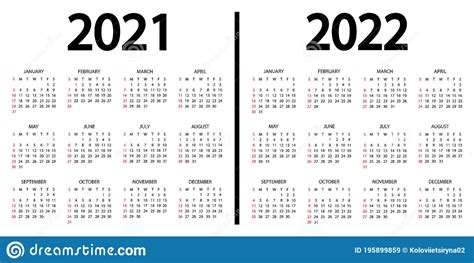 Calendar 2021 2022 The Week Starts On Sunday 2021 And 2022 Annual