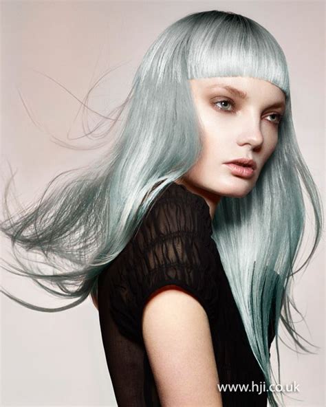Light Blue With Grey Tone Long Style With Short Fringe Hair Ponytail