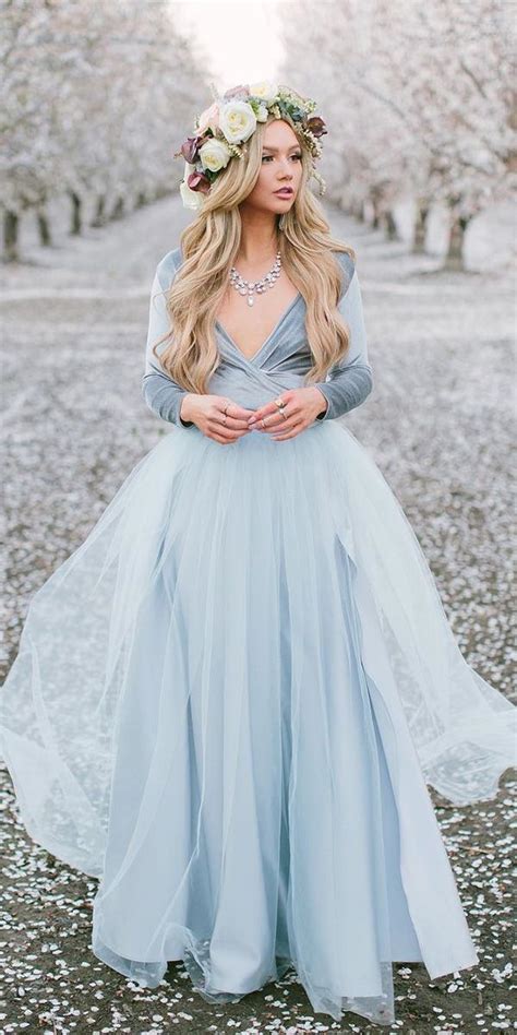 Dusty Blue Wedding Dress And Flower Crown