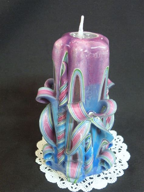Hand Carved Candle Turquoise Fuchsia And By Twoladiesandbunny 2000