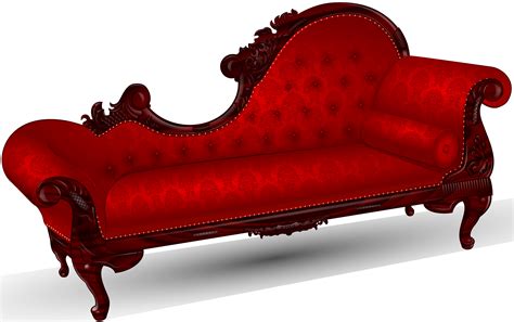 a red couch sitting on top of a white floor