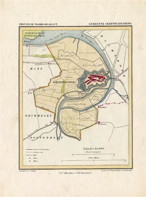 Antique Map Holland Map Geertruidenberg Noord Brabant Kuyper 1865 Mapa