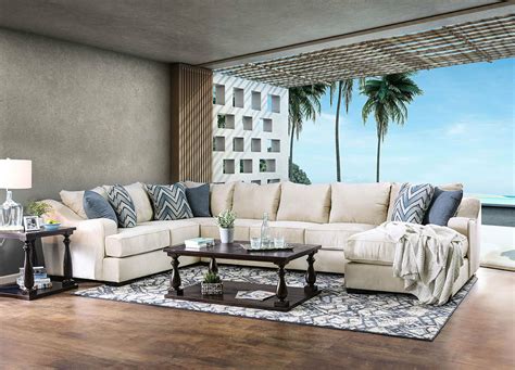 Modern Large Living Room Furniture Sofa Sectional Set In Off White