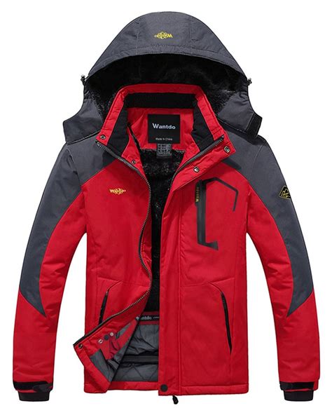 Wantdo Mens Mountain Waterproof Fleece Ski Jacket Windproof Rain