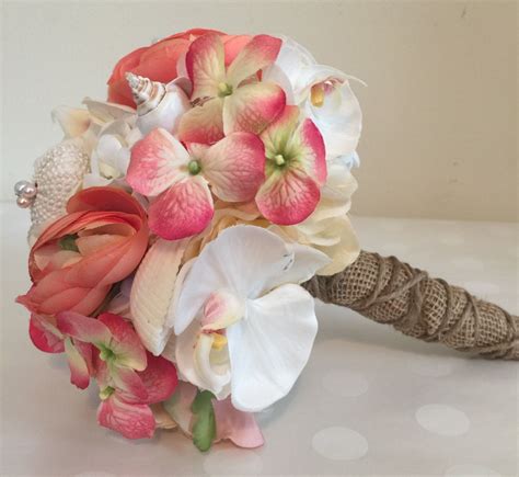 Beach Wedding Bouquet Shell Bouquet Coral And Blush Pink Bouquet