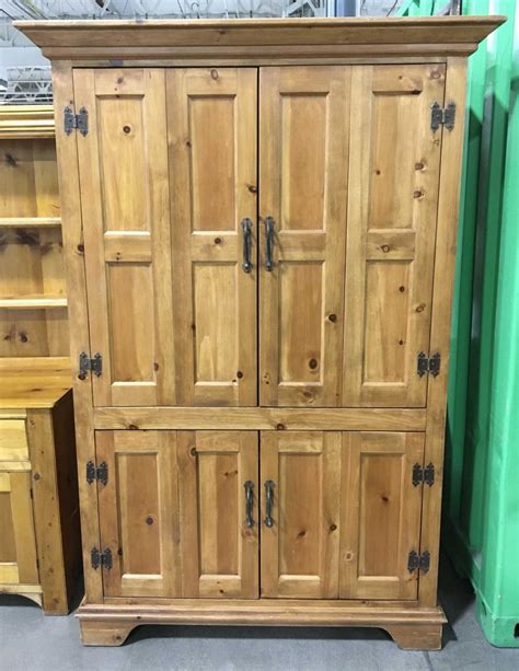 Lot Rustic Mexican Style Pine Armoire W Iron Hardware