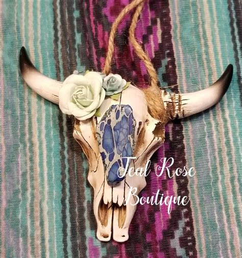 Decorated Bull Skull For Rear View Mirrors Rear View Mirror Decor Car Charms Mirror Rear