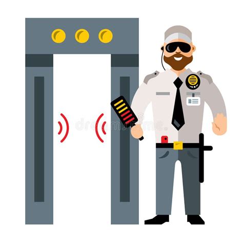 Vector Airport Metal Detector Gate And Security Man Flat Style