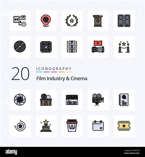 20 Cenima Line Filled Color Icon Pack Like Entertaiment Video Clapboard
