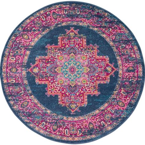 Nourison Passion Blue 8 Ft X 8 Ft Floral Transitional Round Rug