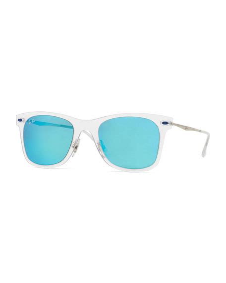 ray ban wayfarer mirror matte clear sunglasses turquoise