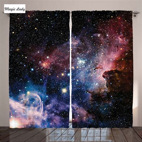 Double Curtains Window Space Decorations Collection Stars Nebula Galaxy