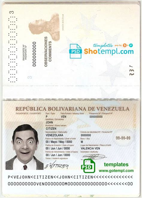 Venezuela Passport Template In Psd Format Fully Editable Passport Template Passport Templates