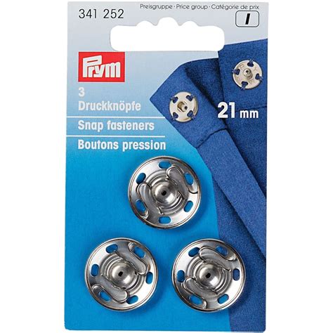 Prym Sew On Snap Fasteners Brass 21mm Silver Colour Sew Essential