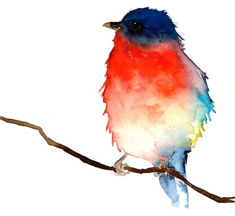 Original Bird Watercolor Little Blue And Red Bird