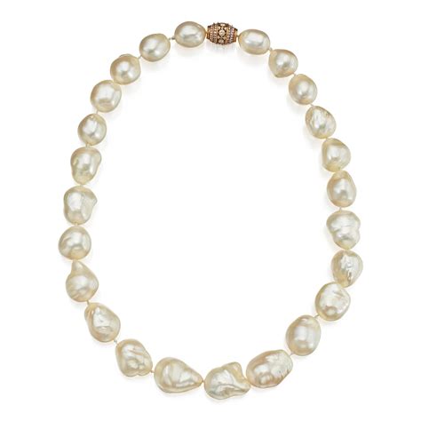 28 Gold Baroque Cultured Pearl And Diamond Necklace