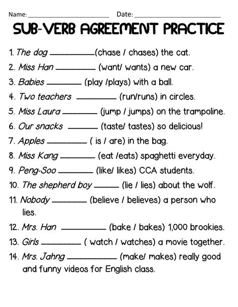 Subject And Verb Agreement Worksheet