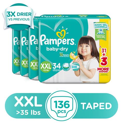 Pampers Baby Dry Taped Diapers Xxl 34s X 4 Packs Shopee Philippines