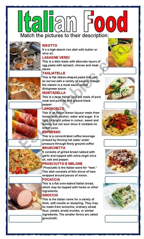 Set 88 Italian Food Esl Worksheet By Paola Italian Recipes