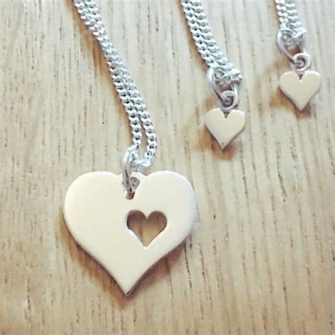mother daughter necklace set sterling silver heart cut out etsy