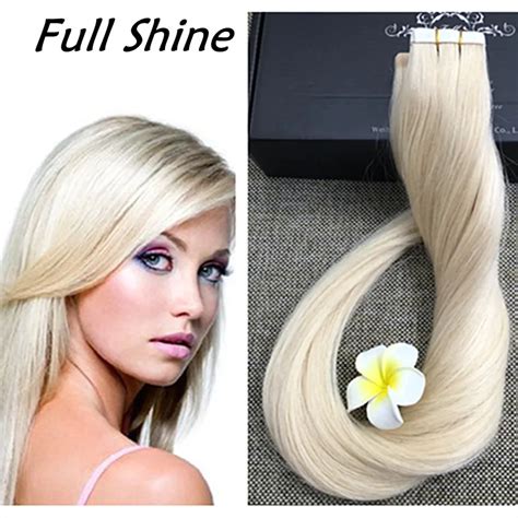 Full Shine 7a Platinum Blonde Brazilian Remy Hair Tape In Human Hair Extensions Long For Women