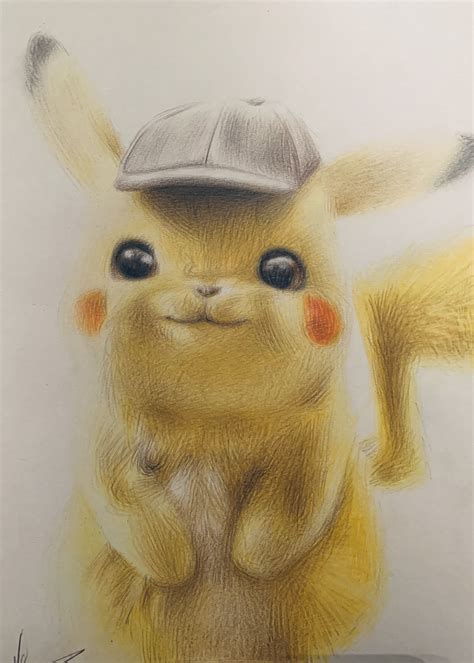 Colour Pencil Pokemon Detective Pikachu Drawing By Charlotte Oxenham