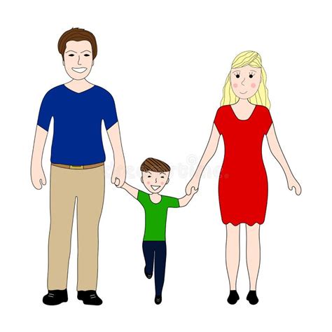 Familia Feliz Con La Pequeños Mamá Y Papá Del Hijo Stock De Ilustración