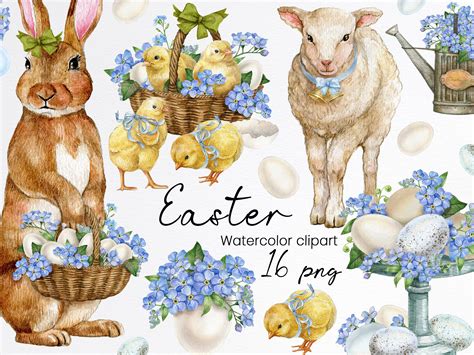 Watercolor Easter Clipart Easter Bunny Clipart Egg Basket Etsy