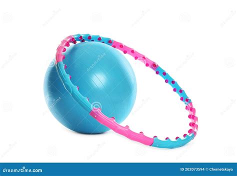 Hula Hoop And Exercise Ball On White Background Stock Photo Image Of