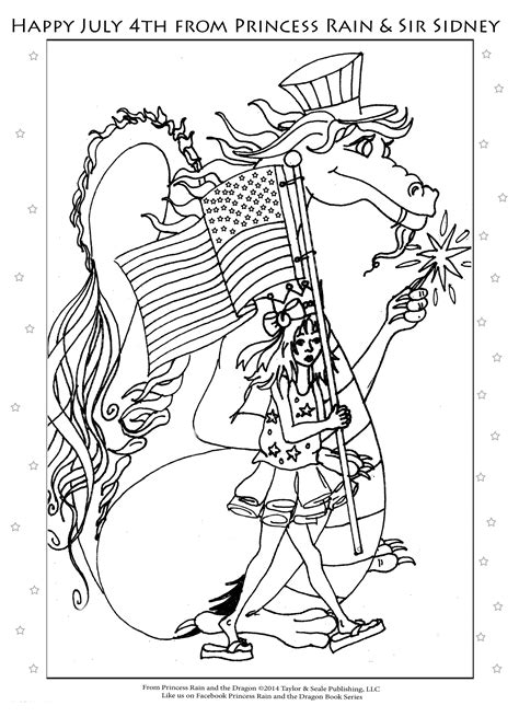 Happy 4th of July Coloring Page – Princess Rain and the Dragon