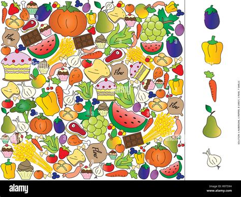 Game For Children Find Fruit And Vegetable Visual Game Stock Photo