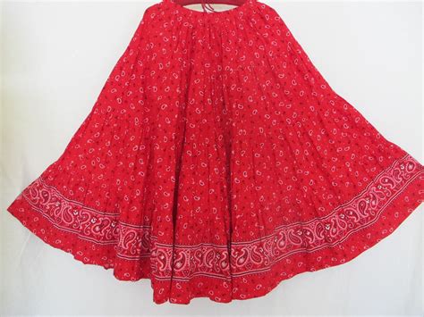 Prairie Skirt Western Skirt Red Kerchief Skirt Cowgirl Skirt Full Skirt