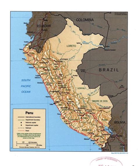 Grande Detallado Mapa Político Y Administrativo Del Perú Con Relieve