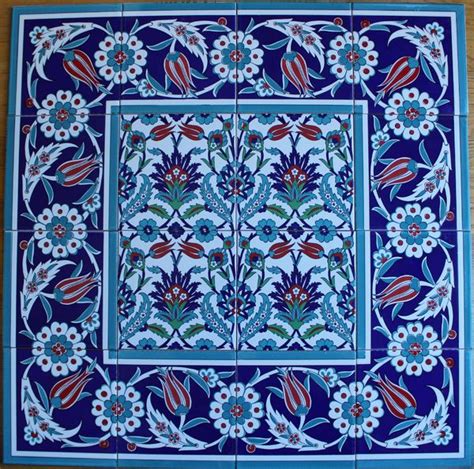 Turkish Iznik Floral Pattern Mural Panel Anatolian Artifacts