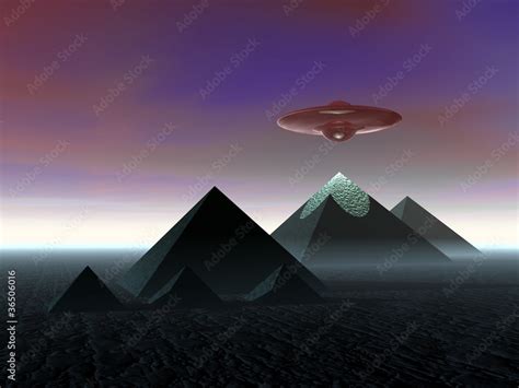 The Egyptian Pyramids Ufo Above The Pyramids Stock Illustration