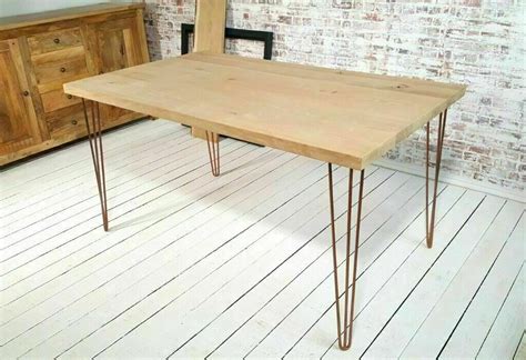 40mm Thick Solid Oak Industrial Hairpin Dining Table With Antique