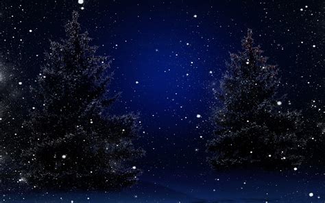 Starry Snowy Winter Night Christmas Trees Desktop Wallpaper