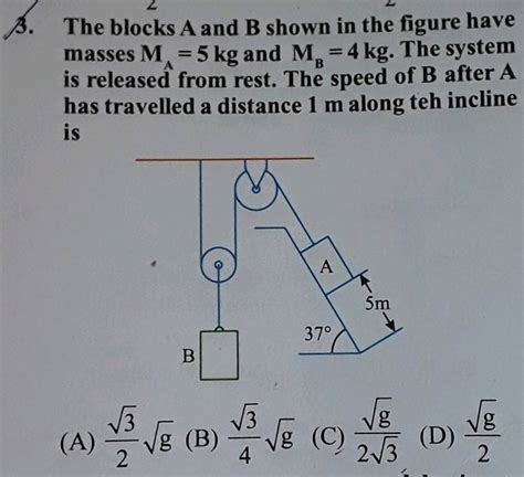 The Blocks A And B Shown In The Figure Have Masses Ma Kg And Mb Kg The System Is