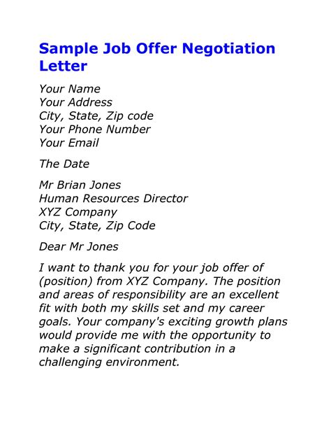 Negotiate Offer Letter Sample Collection Letter Template Collection