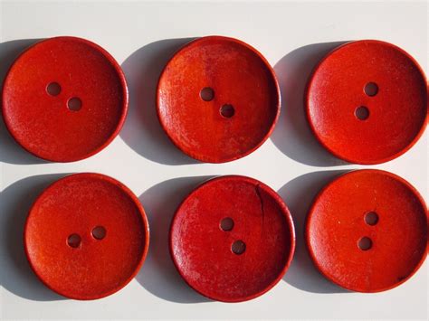 Buttons Bright Red Set Of 6 Made Of Light Wood Big By Buttonsforu