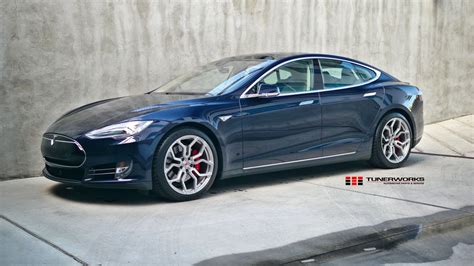 Tesla Model S Blue With Vossen Hc 3 Aftermarket Wheels Wheel Wheel Front